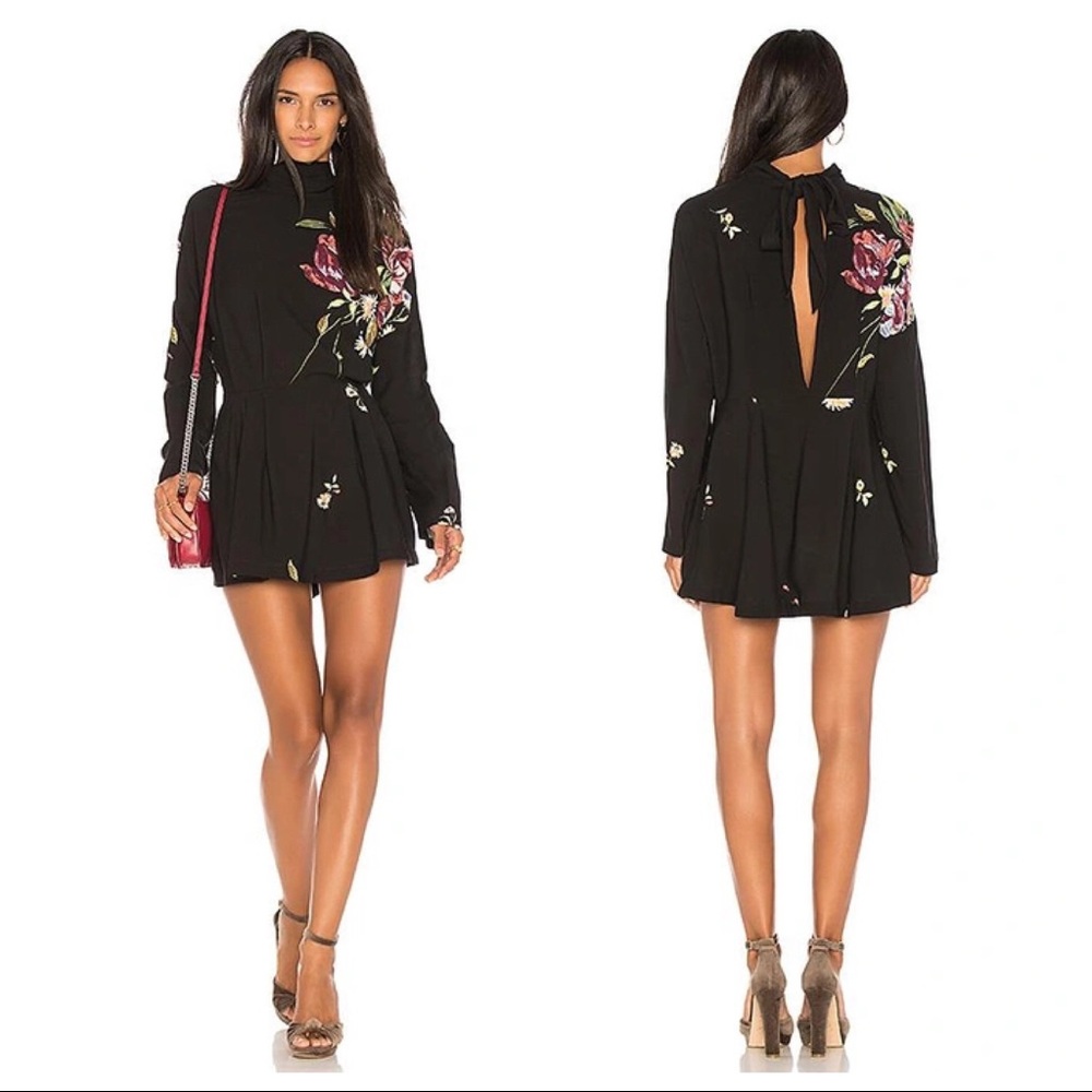 Free People Womens Gemma Black Floral Long Sleeve Tunic Dress size Small